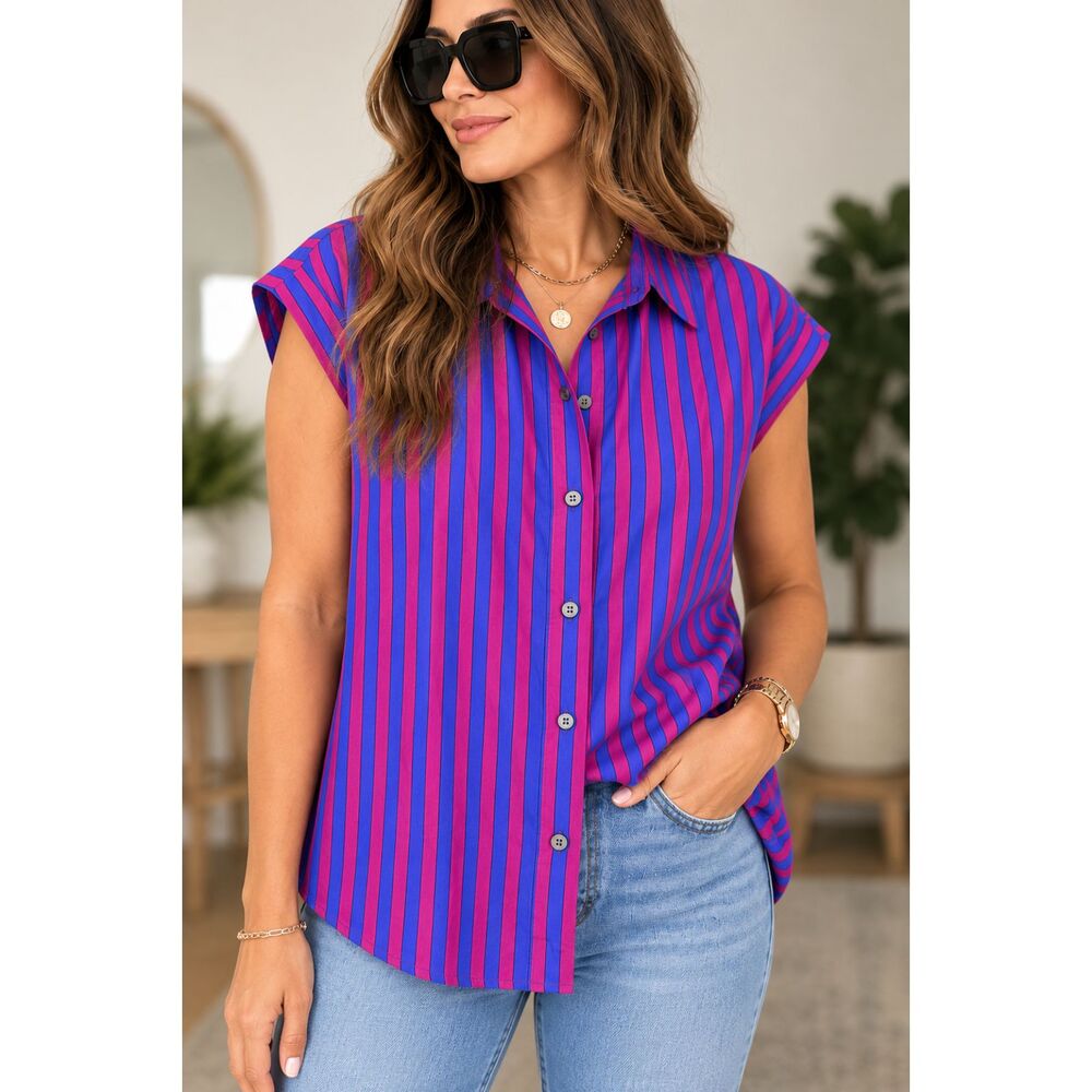 Banana Republic NWT XL Pink & Blue Striped Blouse